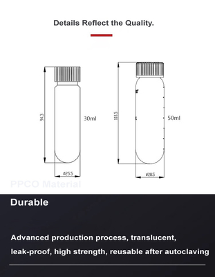 PP PPCO vật liệu ống ly tâm với nắp niêm phong 50ml ống tốc độ cao Max RCF 50000xg
