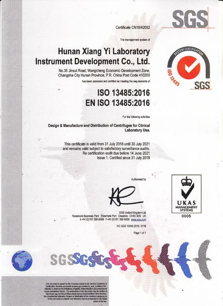 Trung Quốc Hunan Xiangyi Laboratory Instrument Development Co., Ltd. Chứng chỉ